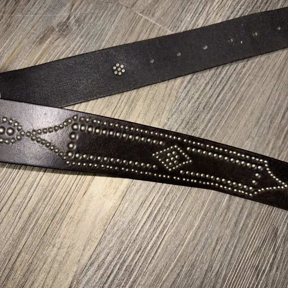 Vintage Express Leather Belt Brown Silver Buckle Studs Waist Belt Women M
